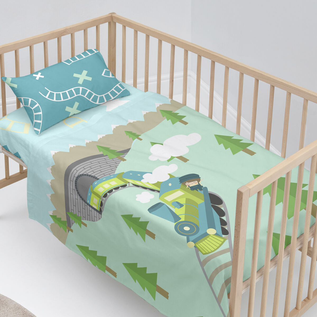 Happyfriday Bedding Set Happyfriday Happynois Train Multicolour Baby Crib 2 Pieces