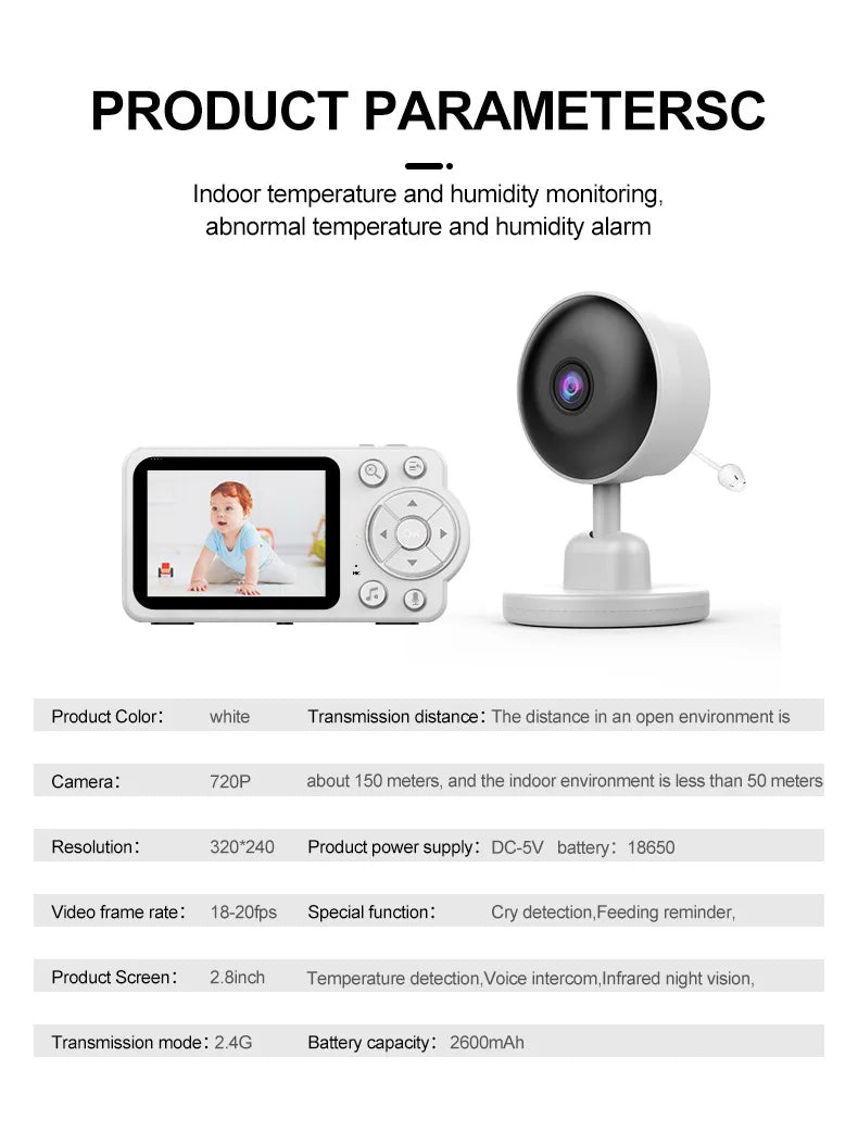 AnGku EU Standard Baby Monitor Kit with High-Res Display, Night Vision 2.8 Inch Wireless Smart Child Care Monitor