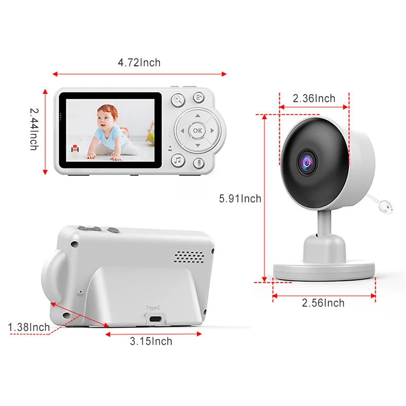 AnGku EU Standard Baby Monitor Kit with High-Res Display, Night Vision 2.8 Inch Wireless Smart Child Care Monitor