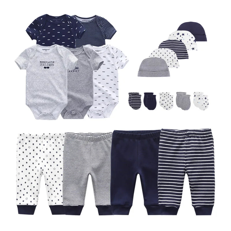 Unisex 2023 Solid Color New Born Baby Girl Clothes Set Bodysuits+Pants+Hats+Bibs/Mittens Cotton Baby Boy Clothes Bebes