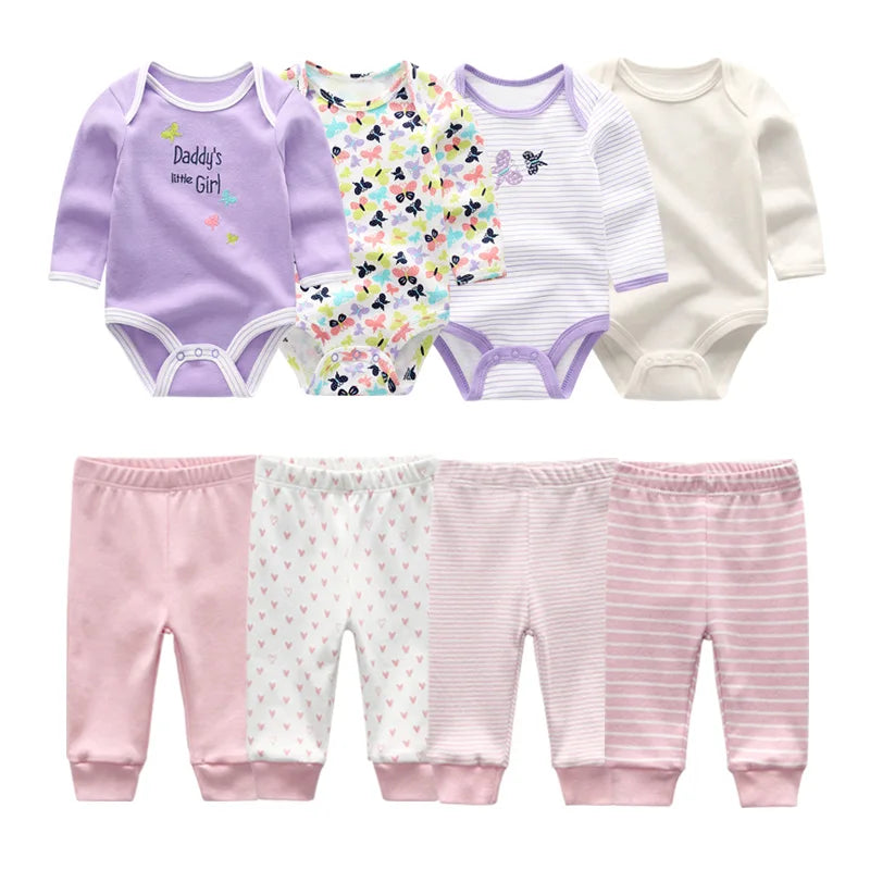 8Pieces Cotton Baby Girl Clothes Bodysuits+Pants Sets New Born Baby Boy Clothes Autumn Winter Long Sleeve Cartoon Print Bebes