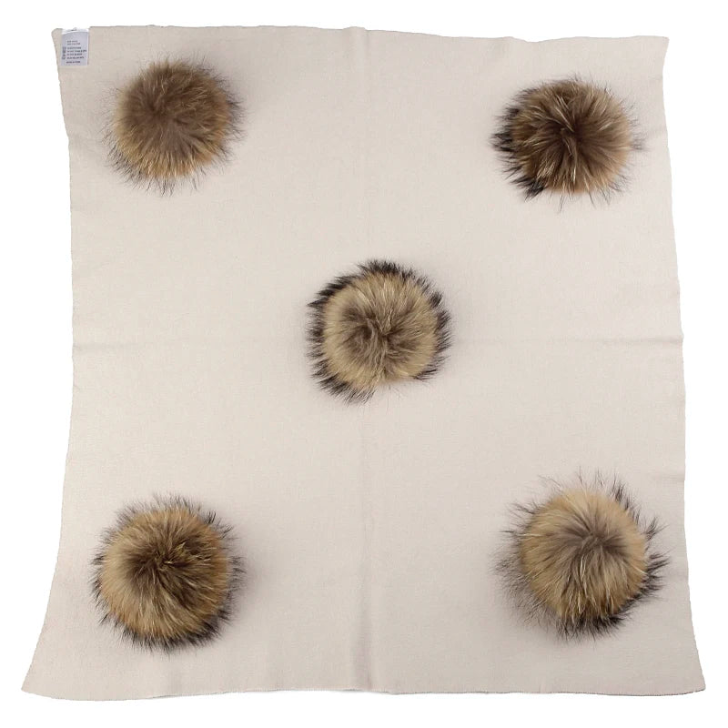 Geebro Newborn Warm Wool Swaddling Blanket With 15cm Real Raccoon Fur Pompom Kids Baby Travel Sleeping Blanket Bedding