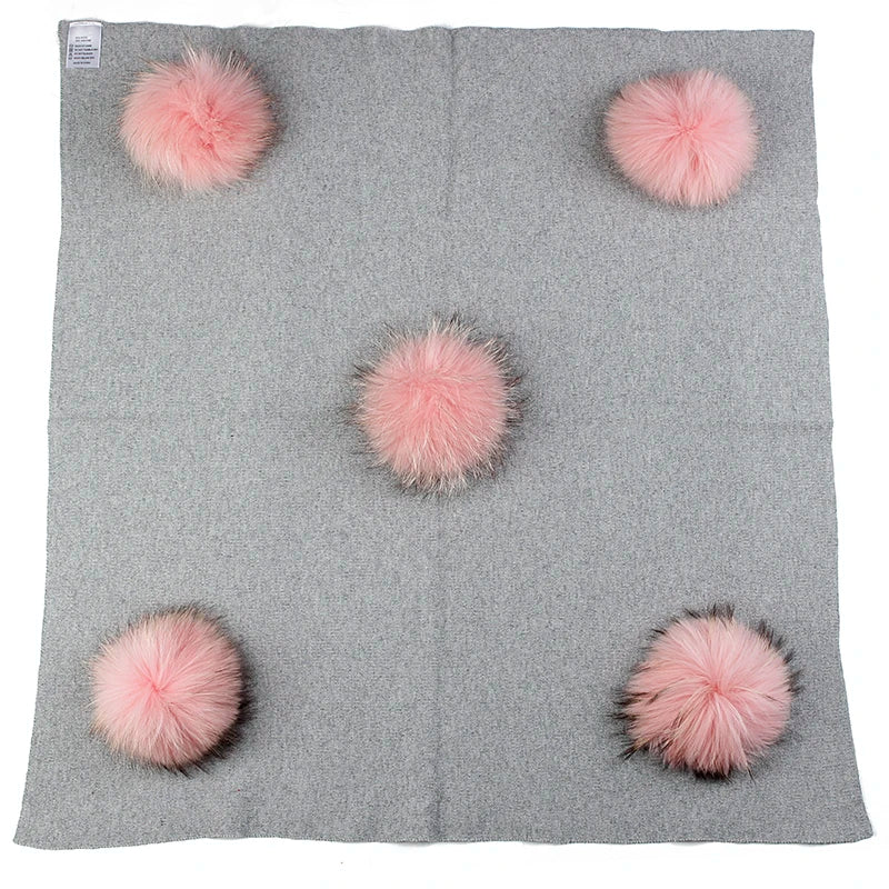 Geebro Newborn Warm Wool Swaddling Blanket With 15cm Real Raccoon Fur Pompom Kids Baby Travel Sleeping Blanket Bedding