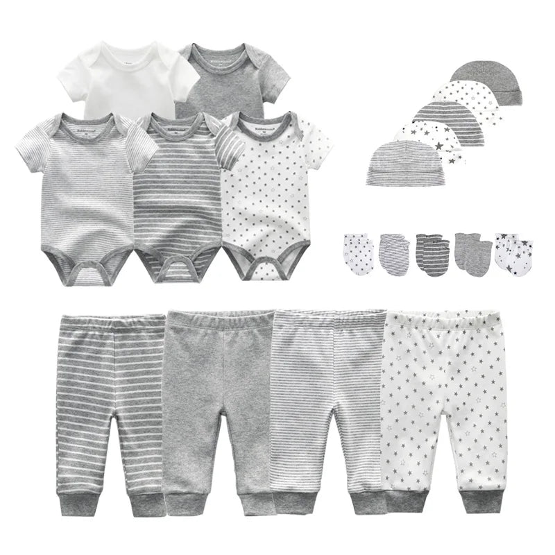 Unisex 2023 Solid Color New Born Baby Girl Clothes Set Bodysuits+Pants+Hats+Bibs/Mittens Cotton Baby Boy Clothes Bebes