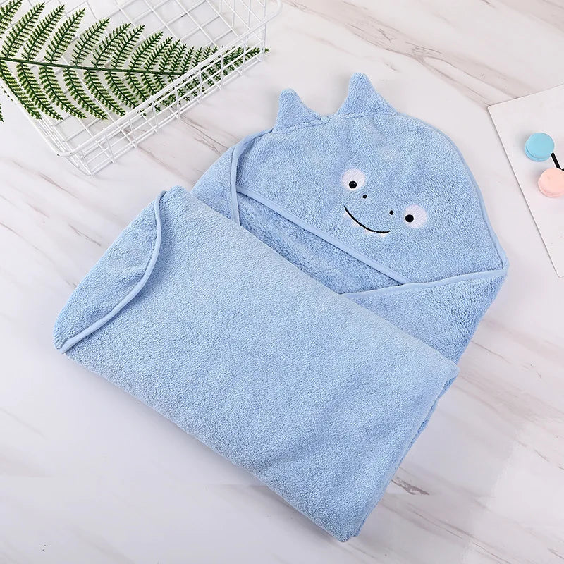 Newborn Bath Towel Cartoon Animal Hood Coral Fleece Cloak Cute Soft Infant Wrap Blanket Absorbent Bathrobe Boy Girl Babys Stuff