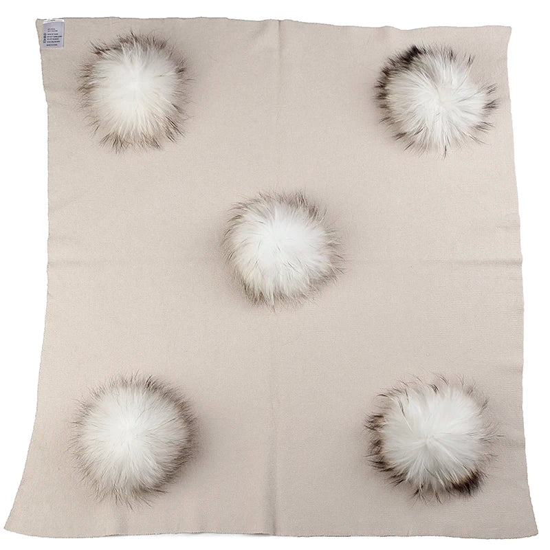 Geebro Newborn Warm Wool Swaddling Blanket With 15cm Real Raccoon Fur Pompom Kids Baby Travel Sleeping Blanket Bedding