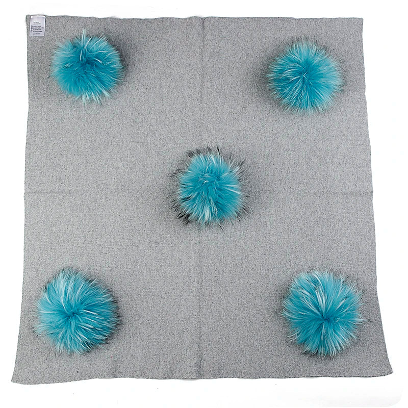 Geebro Newborn Warm Wool Swaddling Blanket With 15cm Real Raccoon Fur Pompom Kids Baby Travel Sleeping Blanket Bedding