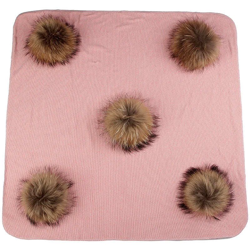 Geebro Lovely Newborn Kids Baby Warm Cotton Swaddling Blanket Sleeping Blanket with Real Fur Pompom Bedding Infant Travel Wrap