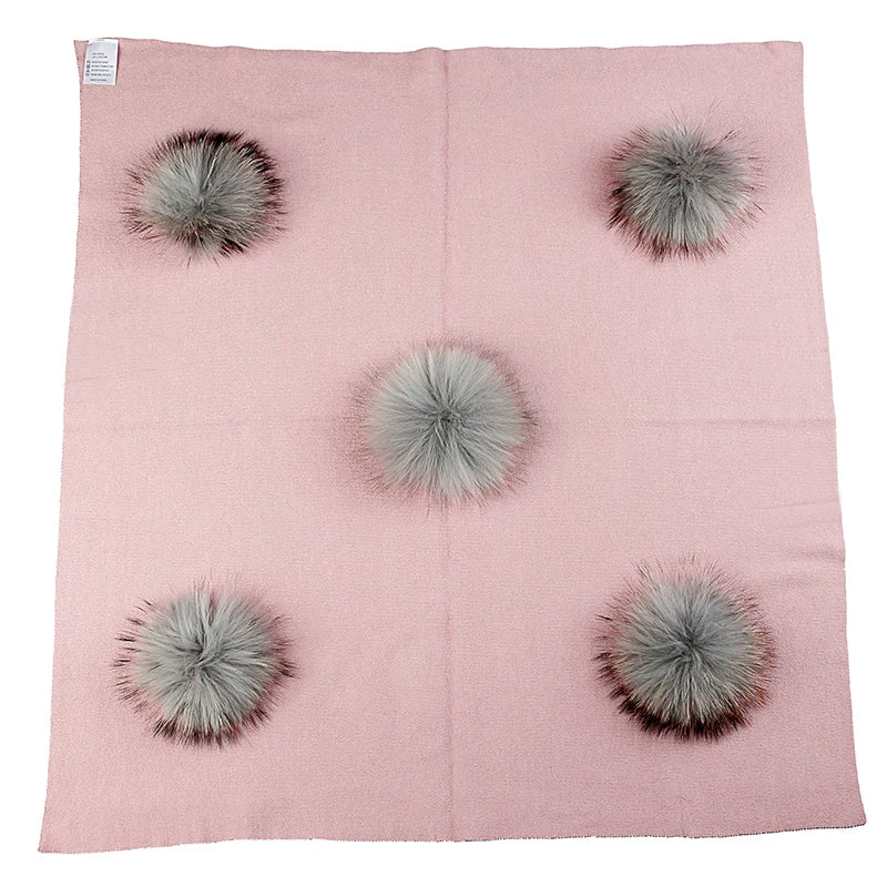 Geebro Newborn Warm Wool Swaddling Blanket With 15cm Real Raccoon Fur Pompom Kids Baby Travel Sleeping Blanket Bedding