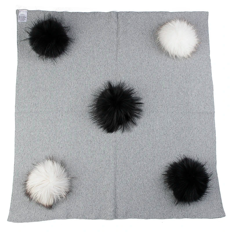 Geebro Newborn Warm Wool Swaddling Blanket With 15cm Real Raccoon Fur Pompom Kids Baby Travel Sleeping Blanket Bedding