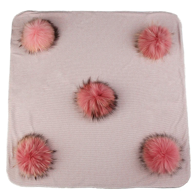 Geebro Lovely Newborn Kids Baby Warm Cotton Swaddling Blanket Sleeping Blanket with Real Fur Pompom Bedding Infant Travel Wrap