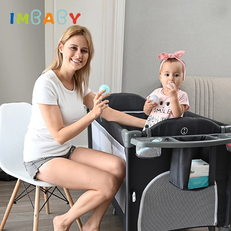 IMBABY Newborn Baby Bed Multifunctional Baby Cribs Foldable Baby Cot With Diaper Table Crib Cradle Double Decker Cribs for Baby