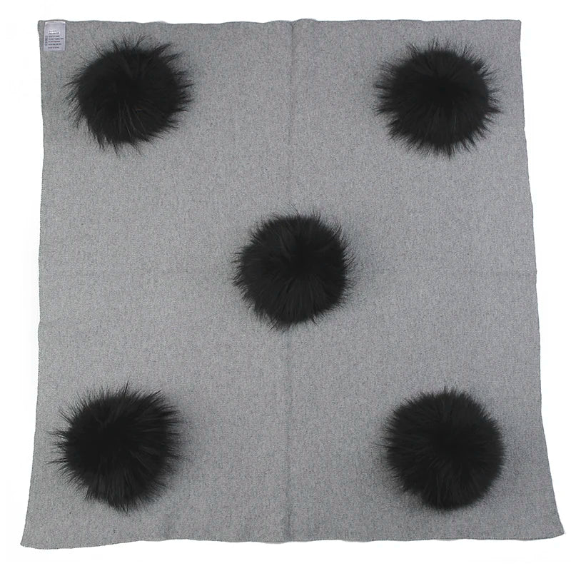 Geebro Newborn Warm Wool Swaddling Blanket With 15cm Real Raccoon Fur Pompom Kids Baby Travel Sleeping Blanket Bedding