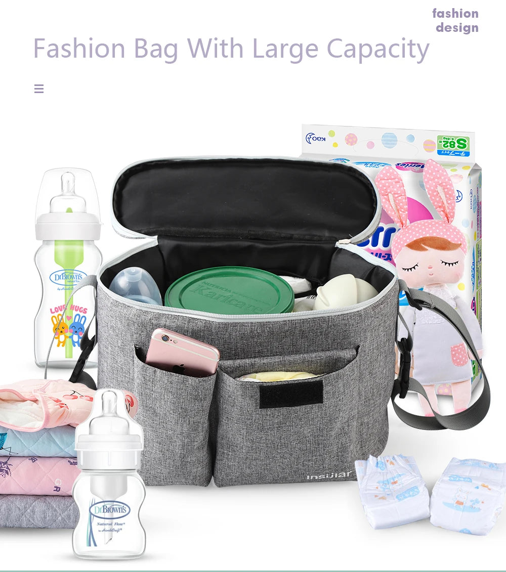 Baby Stroller Bag Nappy Diaper Mummy Bag Carriage Hanging Basket Storage Organizer Travel Feeding Bottle Stroller Accessories