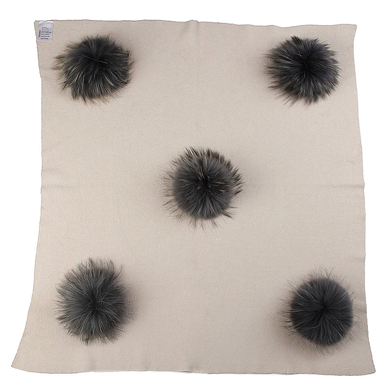 Geebro Newborn Warm Wool Swaddling Blanket With 15cm Real Raccoon Fur Pompom Kids Baby Travel Sleeping Blanket Bedding