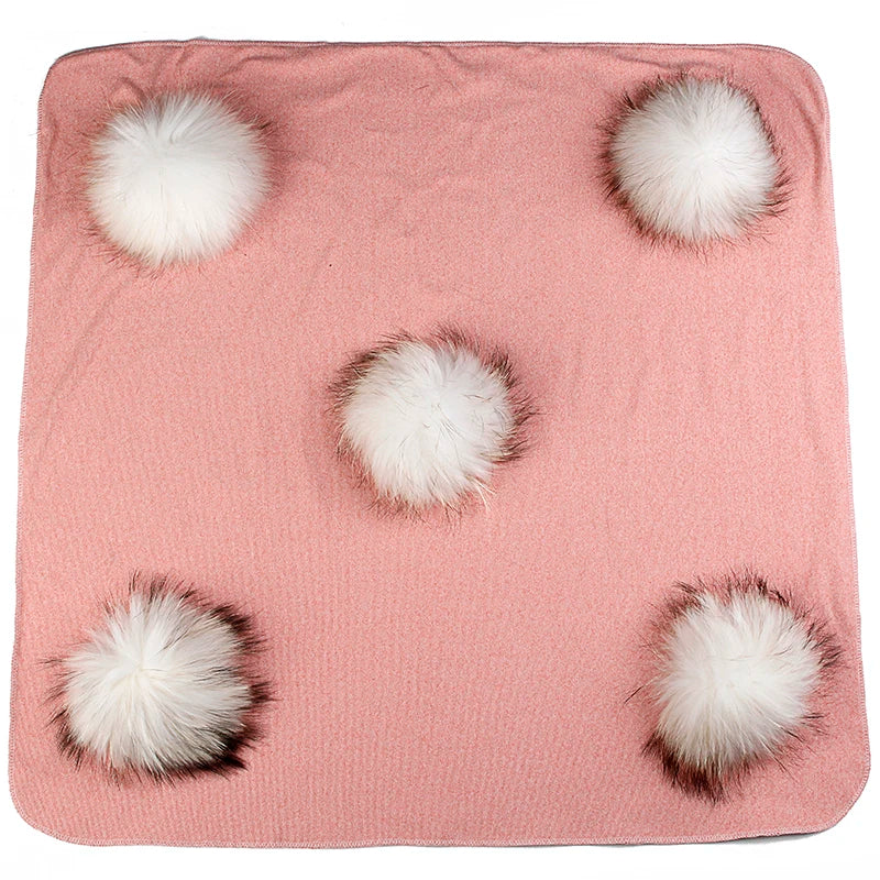 Geebro Lovely Newborn Kids Baby Warm Cotton Swaddling Blanket Sleeping Blanket with Real Fur Pompom Bedding Infant Travel Wrap