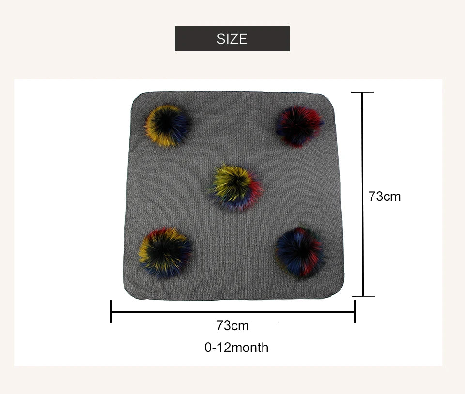 Geebro Lovely Newborn Kids Baby Warm Cotton Swaddling Blanket Sleeping Blanket with Real Fur Pompom Bedding Infant Travel Wrap