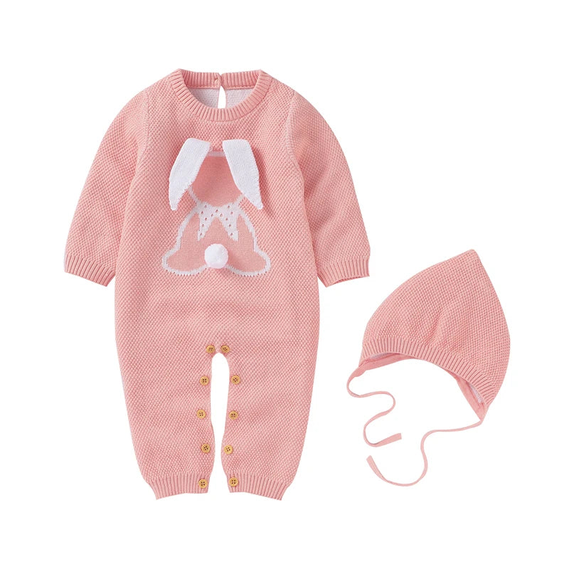 Baby Clothing Set 100%Cotton Knitted Newborn Girls Boy Jumpsuit Outfits 3D Rabbits Pom Pom Toddler Infant Romper + Blanket Plaid