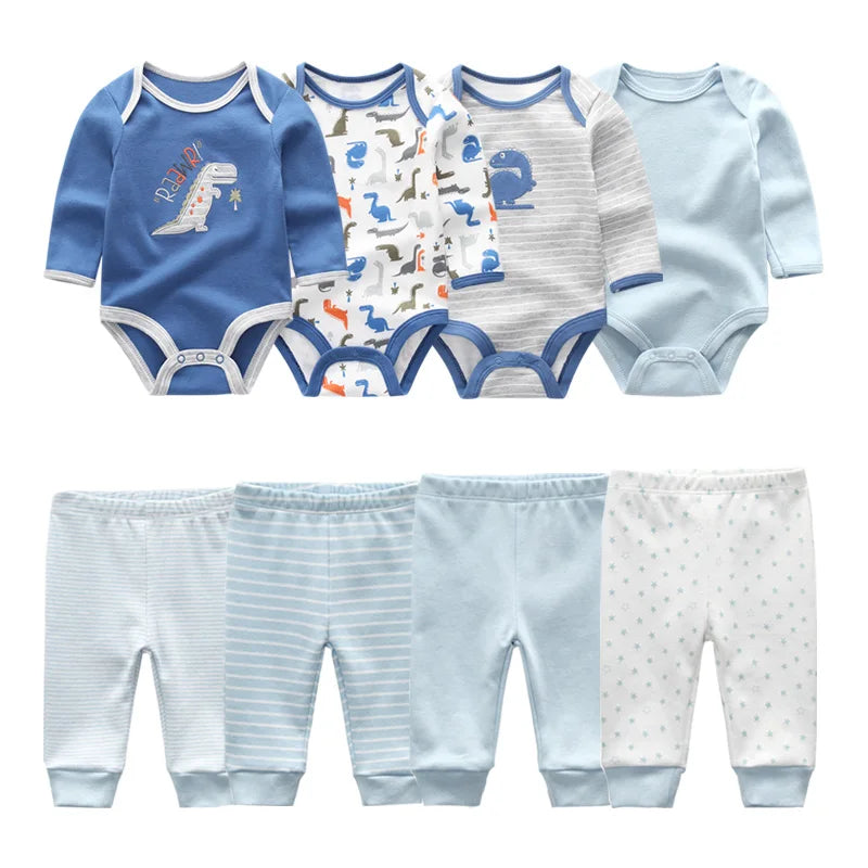 8Pieces Cotton Baby Girl Clothes Bodysuits+Pants Sets New Born Baby Boy Clothes Autumn Winter Long Sleeve Cartoon Print Bebes