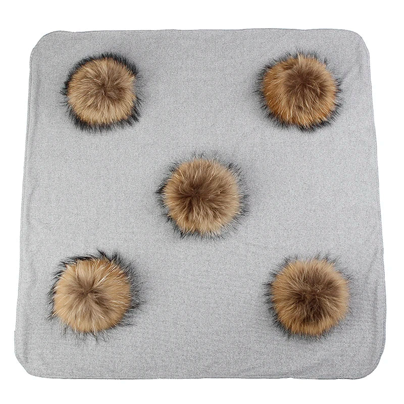 Geebro Lovely Newborn Kids Baby Warm Cotton Swaddling Blanket Sleeping Blanket with Real Fur Pompom Bedding Infant Travel Wrap