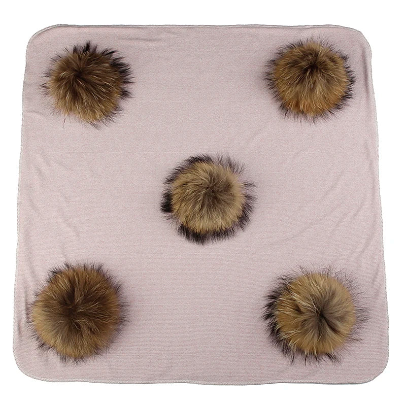 Geebro Lovely Newborn Kids Baby Warm Cotton Swaddling Blanket Sleeping Blanket with Real Fur Pompom Bedding Infant Travel Wrap