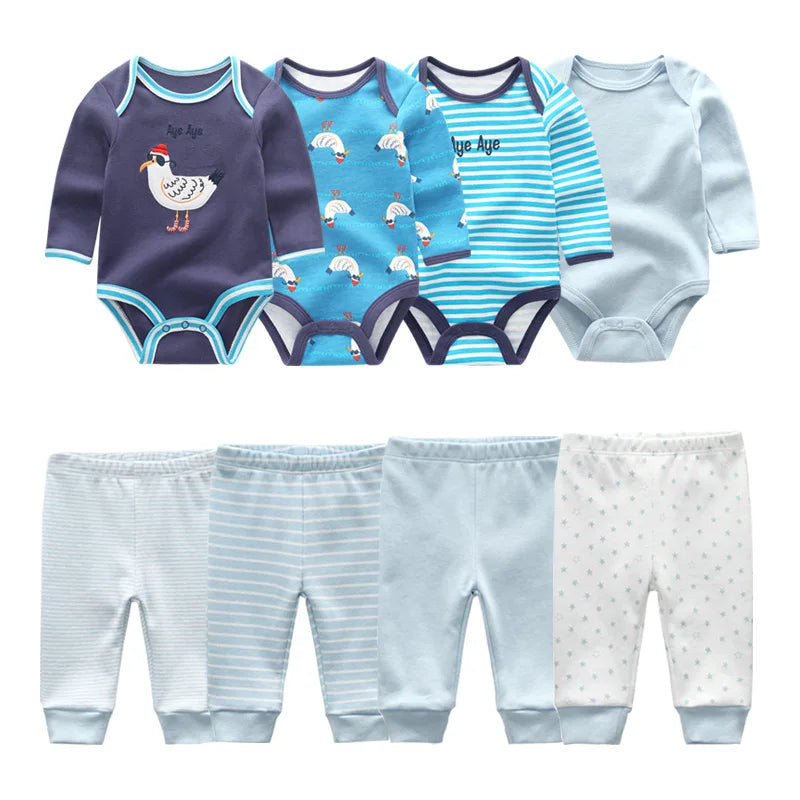 8Pieces Cotton Baby Girl Clothes Bodysuits+Pants Sets New Born Baby Boy Clothes Autumn Winter Long Sleeve Cartoon Print Bebes