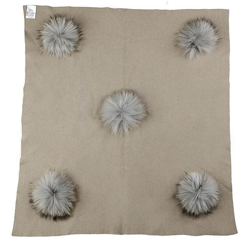 Geebro Newborn Warm Wool Swaddling Blanket With 15cm Real Raccoon Fur Pompom Kids Baby Travel Sleeping Blanket Bedding