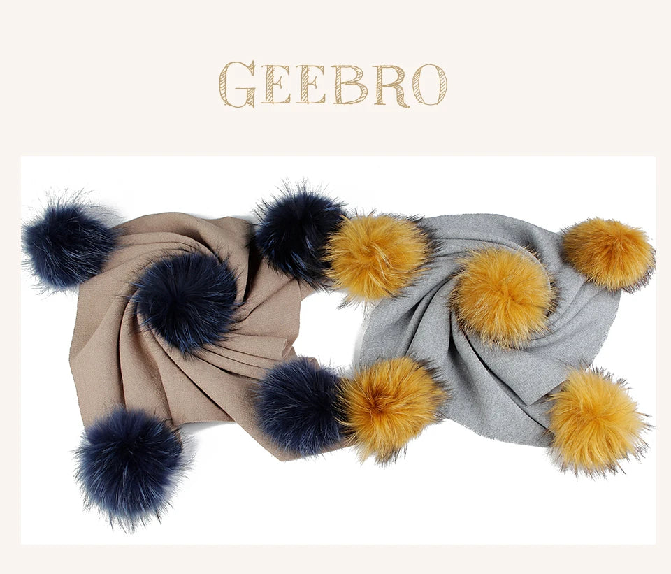 Geebro Newborn Warm Wool Swaddling Blanket With 15cm Real Raccoon Fur Pompom Kids Baby Travel Sleeping Blanket Bedding