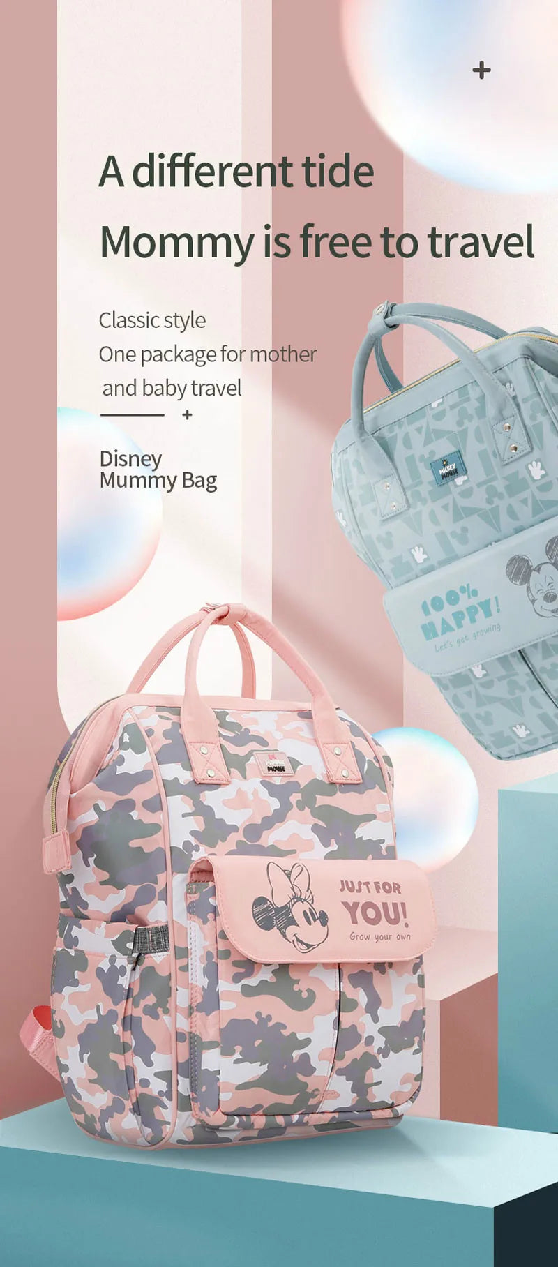 Disney Baby Diaper Bag Backpack Waterproof Mommy Travel Nappy Bag For Baby Care Maternity Stroller Bag Colorful Large Capacity