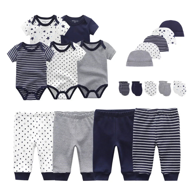 Unisex 2023 Solid Color New Born Baby Girl Clothes Set Bodysuits+Pants+Hats+Bibs/Mittens Cotton Baby Boy Clothes Bebes