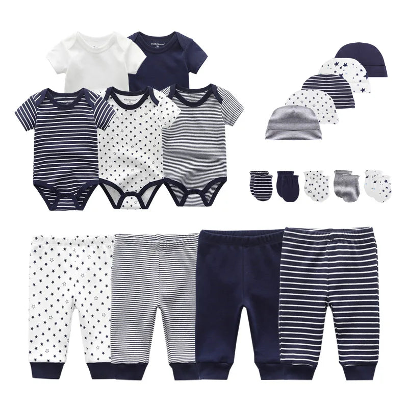 Unisex 2023 Solid Color New Born Baby Girl Clothes Set Bodysuits+Pants+Hats+Bibs/Mittens Cotton Baby Boy Clothes Bebes