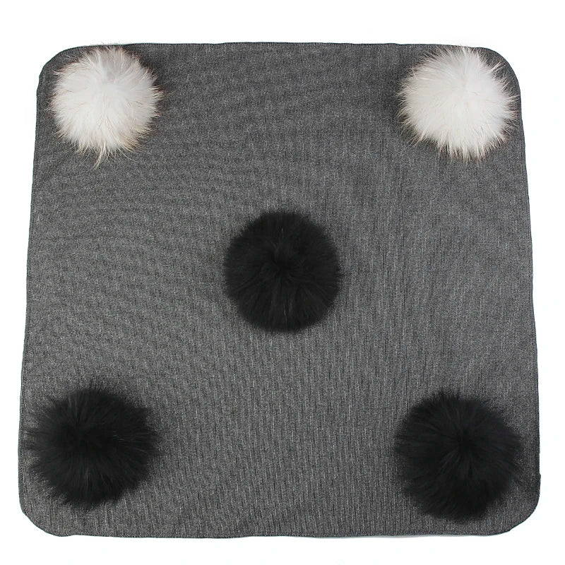 Geebro Lovely Newborn Kids Baby Warm Cotton Swaddling Blanket Sleeping Blanket with Real Fur Pompom Bedding Infant Travel Wrap