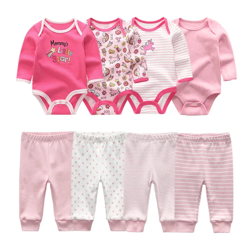 8Pieces Cotton Baby Girl Clothes Bodysuits+Pants Sets New Born Baby Boy Clothes Autumn Winter Long Sleeve Cartoon Print Bebes