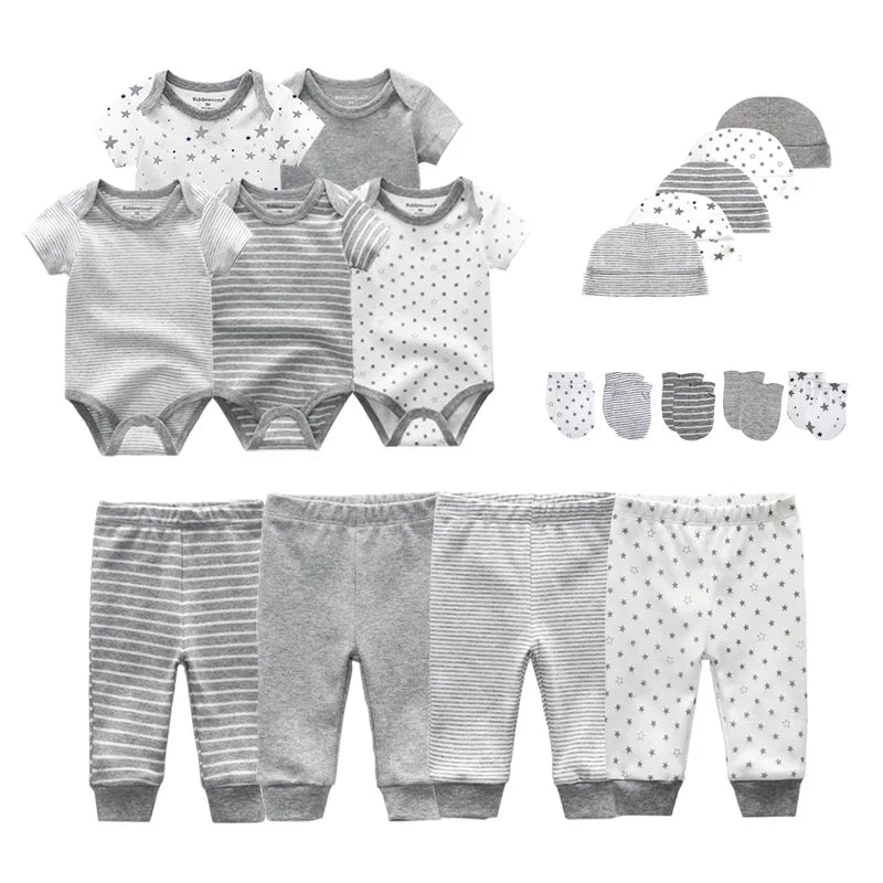 Unisex 2023 Solid Color New Born Baby Girl Clothes Set Bodysuits+Pants+Hats+Bibs/Mittens Cotton Baby Boy Clothes Bebes