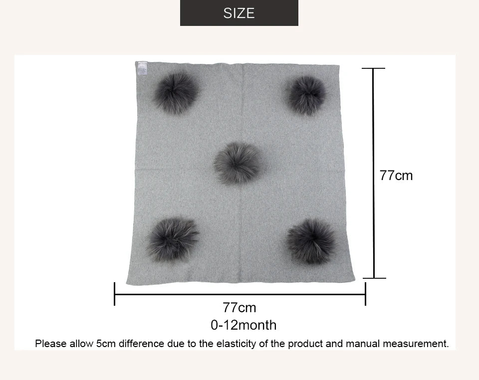 Geebro Newborn Warm Wool Swaddling Blanket With 15cm Real Raccoon Fur Pompom Kids Baby Travel Sleeping Blanket Bedding