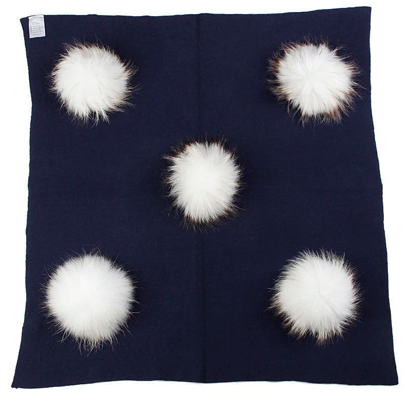 Geebro Newborn Warm Wool Swaddling Blanket With 15cm Real Raccoon Fur Pompom Kids Baby Travel Sleeping Blanket Bedding