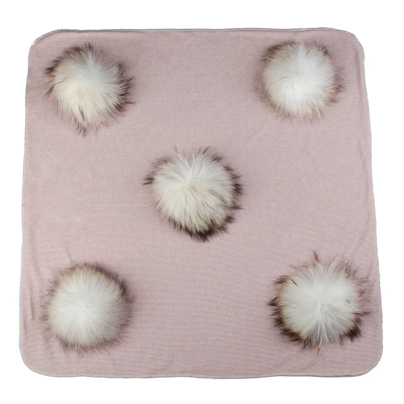 Geebro Lovely Newborn Kids Baby Warm Cotton Swaddling Blanket Sleeping Blanket with Real Fur Pompom Bedding Infant Travel Wrap