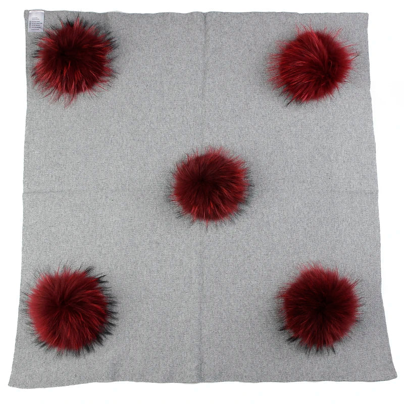 Geebro Newborn Warm Wool Swaddling Blanket With 15cm Real Raccoon Fur Pompom Kids Baby Travel Sleeping Blanket Bedding