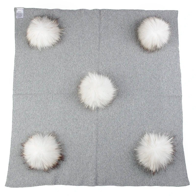 Geebro Newborn Warm Wool Swaddling Blanket With 15cm Real Raccoon Fur Pompom Kids Baby Travel Sleeping Blanket Bedding