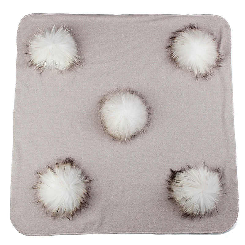 Geebro Lovely Newborn Kids Baby Warm Cotton Swaddling Blanket Sleeping Blanket with Real Fur Pompom Bedding Infant Travel Wrap