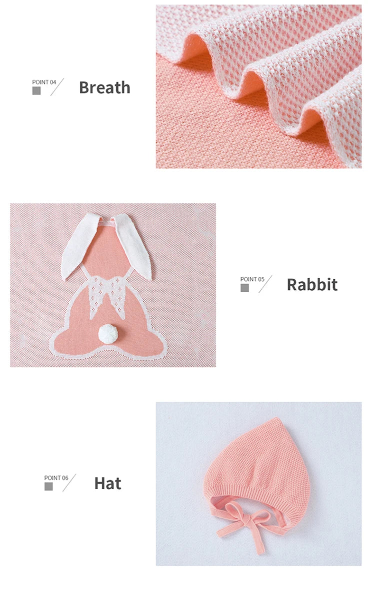 Baby Clothing Set 100%Cotton Knitted Newborn Girls Boy Jumpsuit Outfits 3D Rabbits Pom Pom Toddler Infant Romper + Blanket Plaid