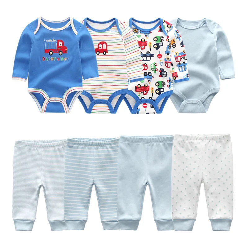 8Pieces Cotton Baby Girl Clothes Bodysuits+Pants Sets New Born Baby Boy Clothes Autumn Winter Long Sleeve Cartoon Print Bebes