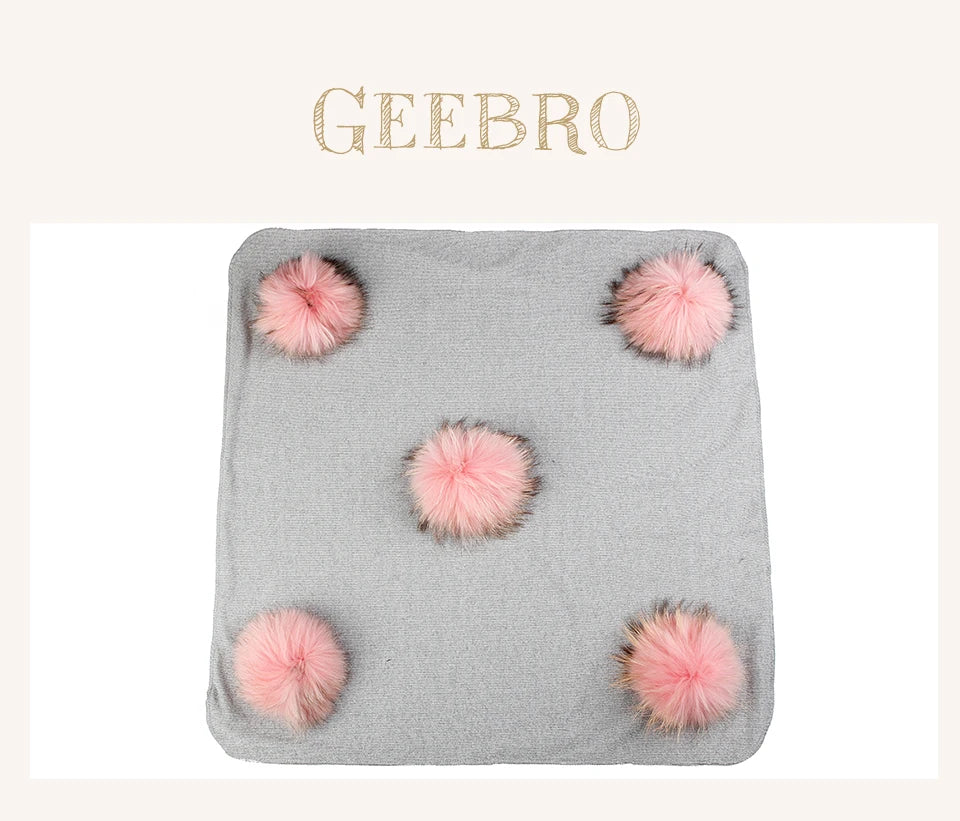 Geebro Lovely Newborn Kids Baby Warm Cotton Swaddling Blanket Sleeping Blanket with Real Fur Pompom Bedding Infant Travel Wrap