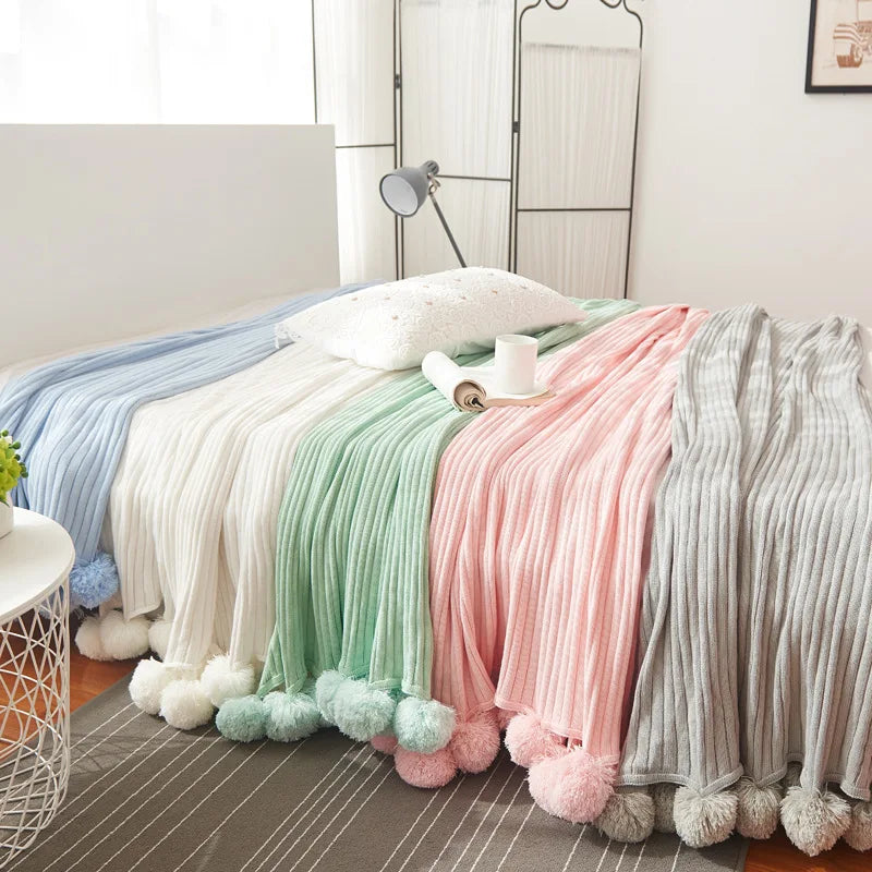 mylb Brand quality cotton Pom Crochet Thread Blanket 100*105 150*200cm For Babies Adults Twin Size Bed Kitted Throws Bed Runners