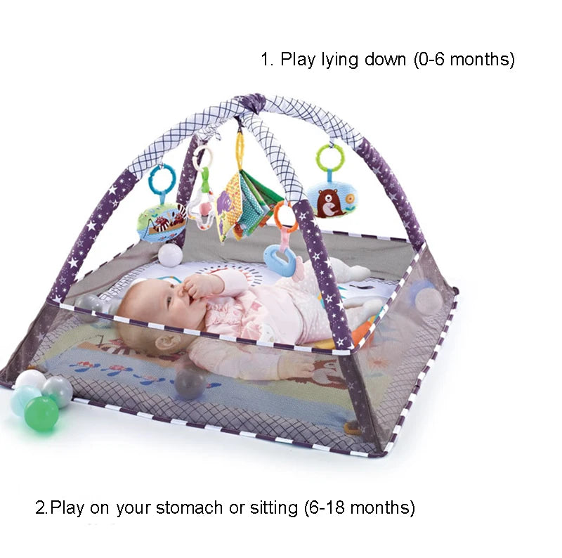 Multifunctional Fitness Frame Round Play Crawling Mat 0-12 Months Baby Puzzle Game Blanket Fun Sounding Pendant Gift For Kid