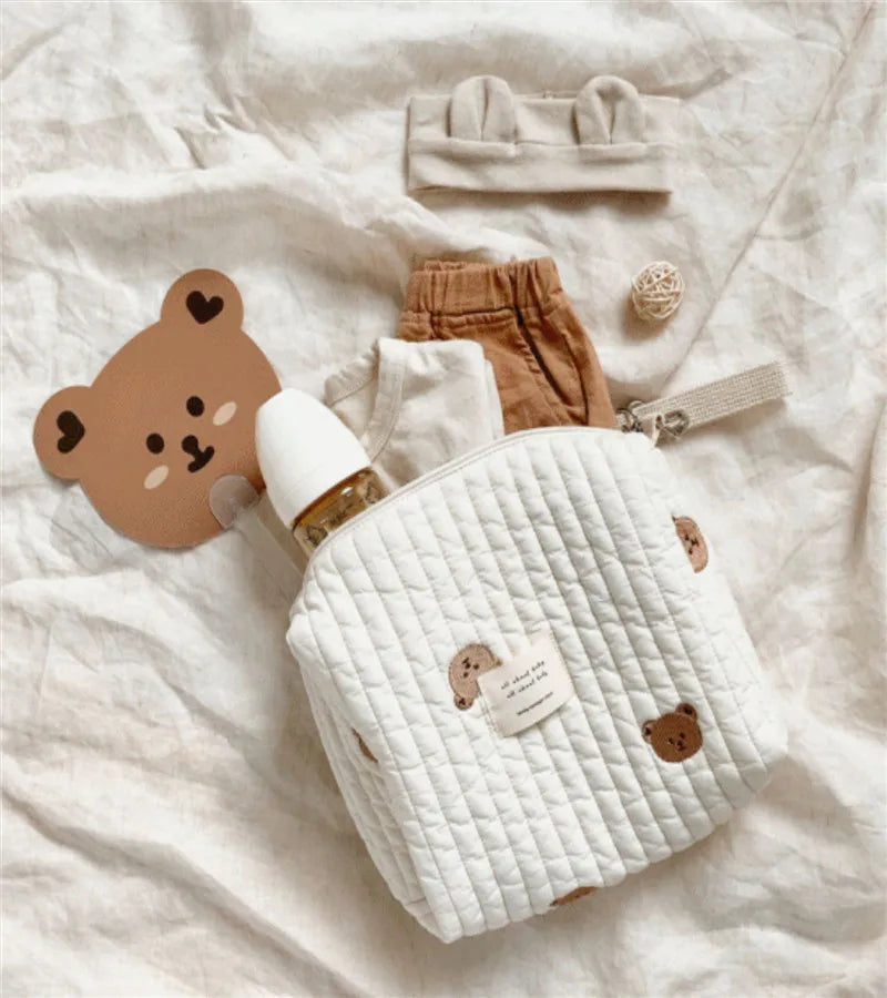 Bear Embroidery Baby Nappy Bag Stroller Diaper Caddies Bags Portable Nappies Storage Toiletry Organizer Mommy Bag for Mom