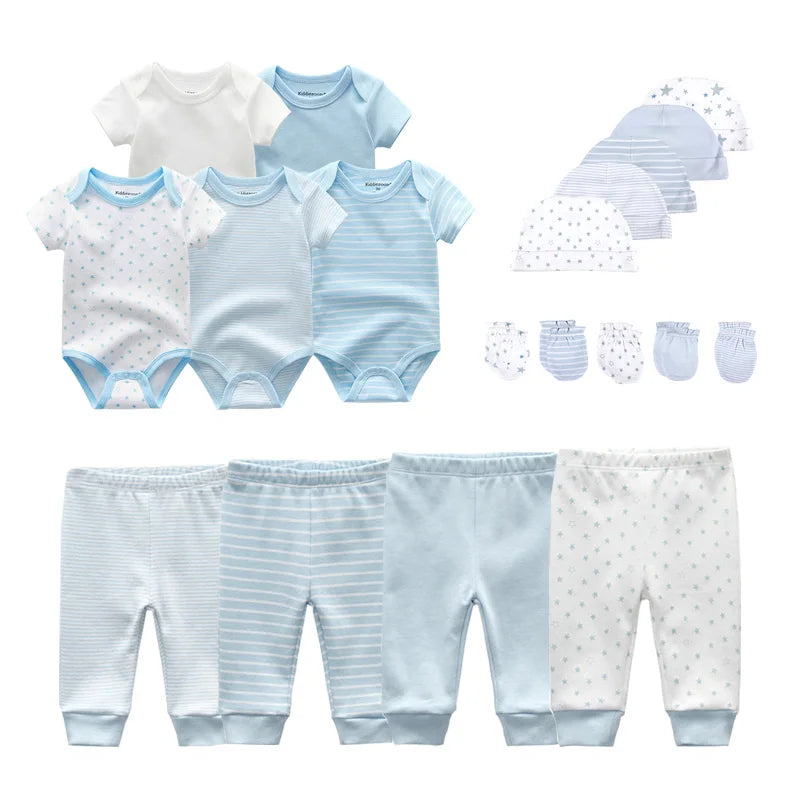 Unisex 2023 Solid Color New Born Baby Girl Clothes Set Bodysuits+Pants+Hats+Bibs/Mittens Cotton Baby Boy Clothes Bebes