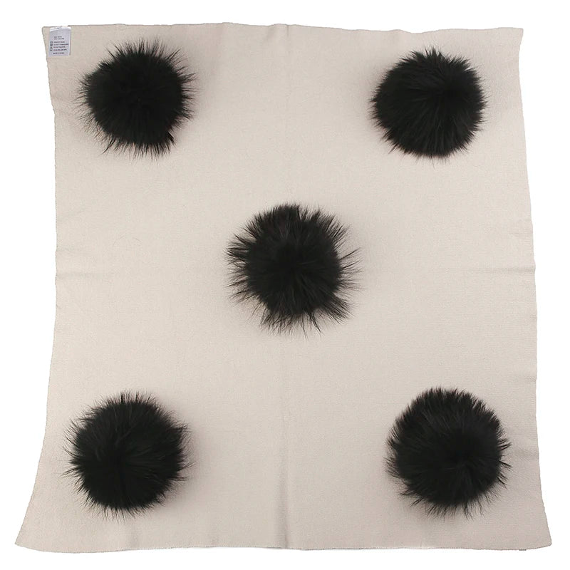 Geebro Newborn Warm Wool Swaddling Blanket With 15cm Real Raccoon Fur Pompom Kids Baby Travel Sleeping Blanket Bedding