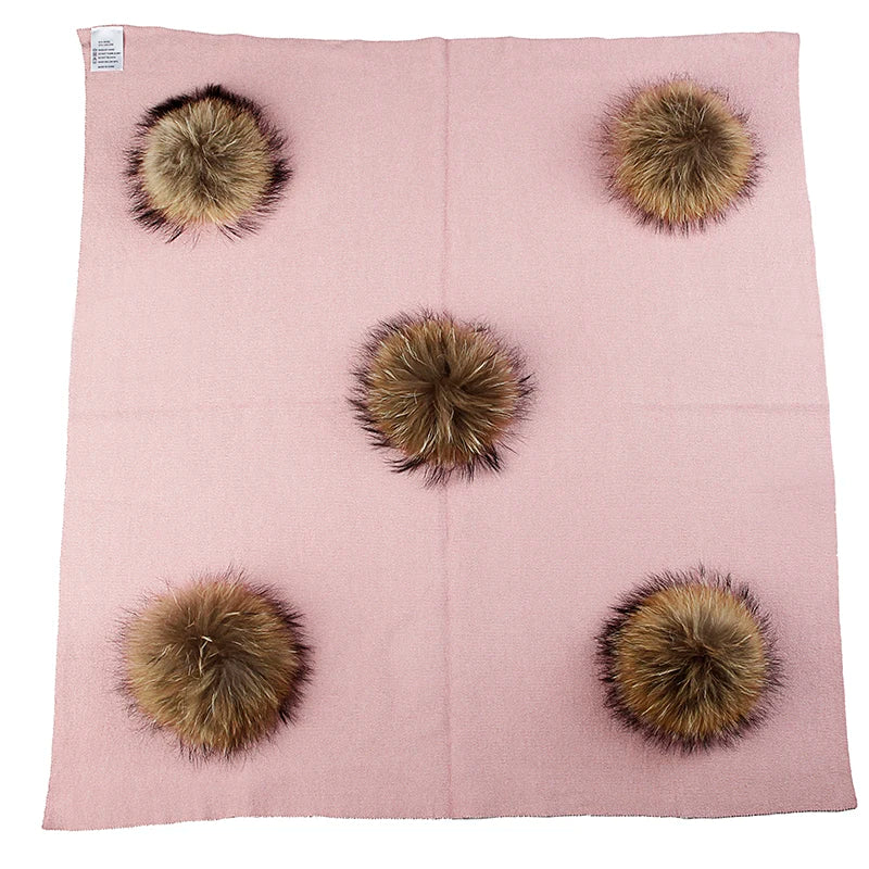 Geebro Newborn Warm Wool Swaddling Blanket With 15cm Real Raccoon Fur Pompom Kids Baby Travel Sleeping Blanket Bedding