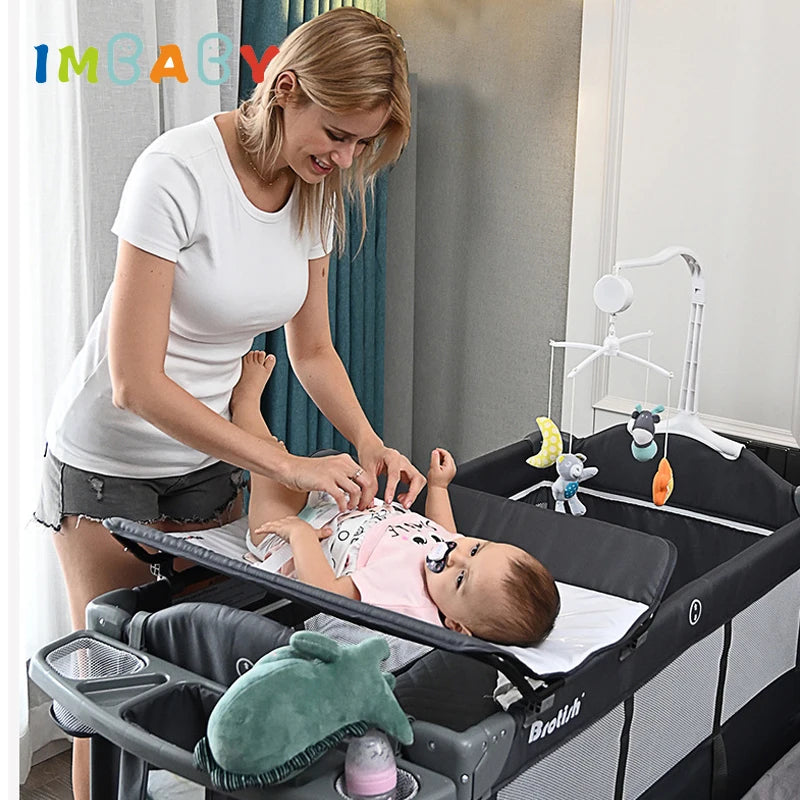 IMBABY Newborn Baby Bed Multifunctional Baby Cribs Foldable Baby Cot With Diaper Table Crib Cradle Double Decker Cribs for Baby